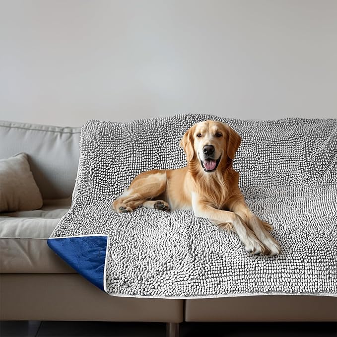 Muddy Mat® Dog Blanket - Chenille Water Absorption Blanket for Bed & Couch Cover for Dogs Washable, Anti-Slip Soft and Durable Furniture Protector for Dogs - Grey 40"x50"