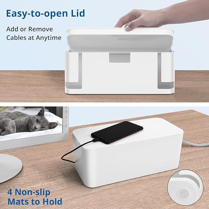 ZhiYo Cord Organizer Box, 2Pack & 6.6ft, 4/5in White Cable Sleeve Bundle