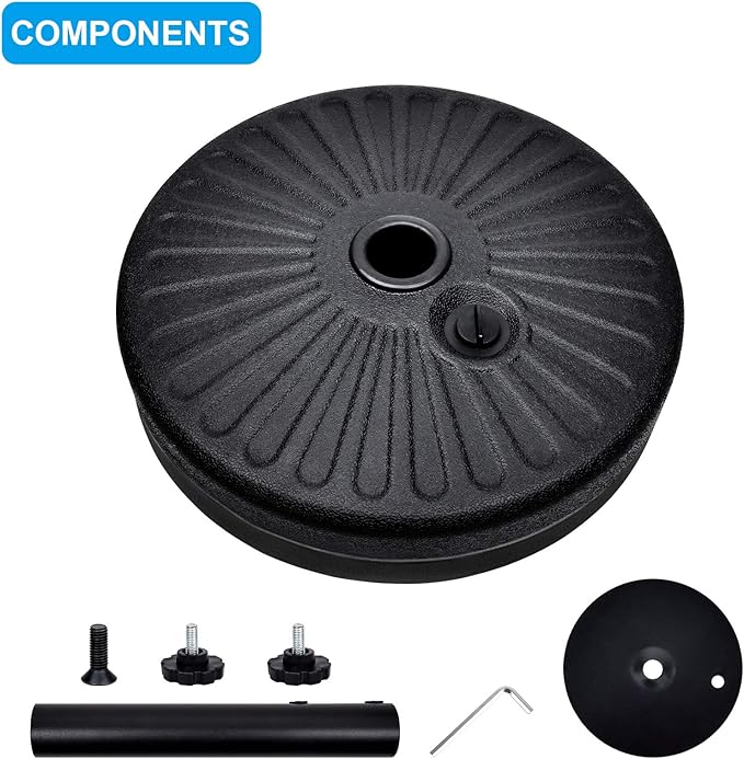 Simple Deluxe 20" Heavy Duty Patio Market Umbrella Base Stand with Steel Holder Water Filled for Outdoor, Lawn, Garden, Round