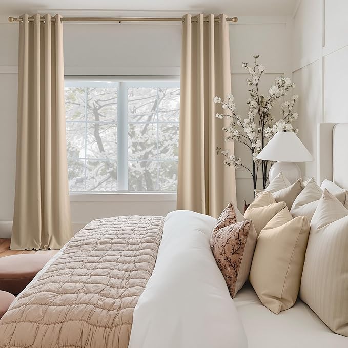 NICETOWN Room Darkening Draperies Curtains Panels, 2 Panels Biscotti Beige W52 x L102