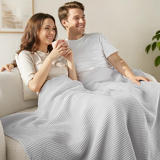 Exclusivo Mezcla 100% Cotton Waffle Weave Throw Blanket, Soft, Lightweight and Breathable Muslin Gauze Blanket for Couch, Sofa, All Season, 50"x70", Light Grey