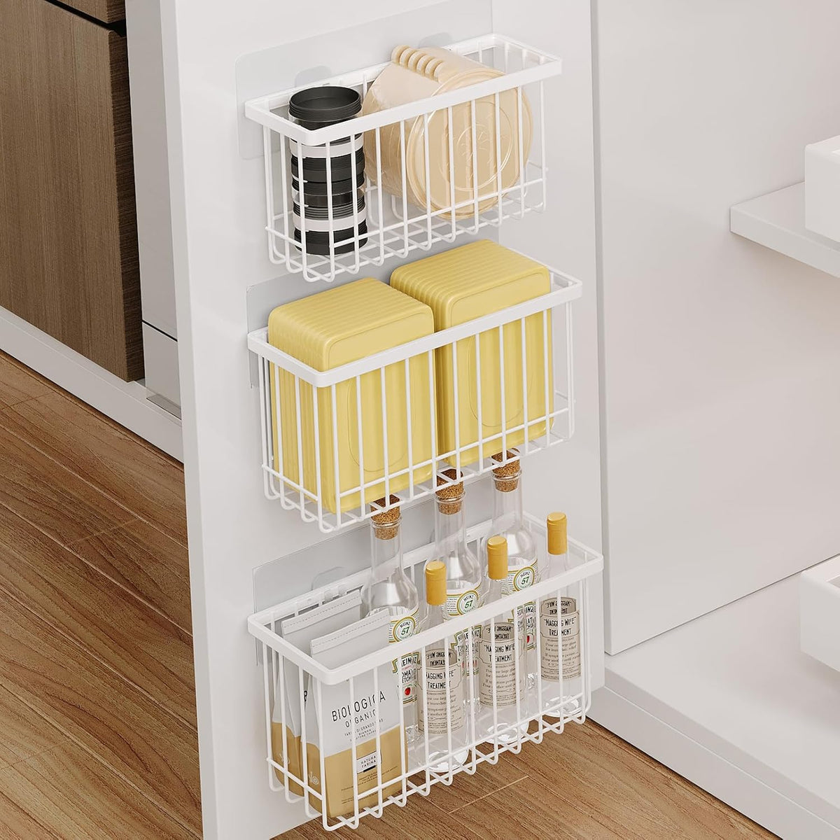 3-Pack Adhesive Cabinet Door Organizer — No-Drill Lid & Kitchen Storage for Renters — Nestify