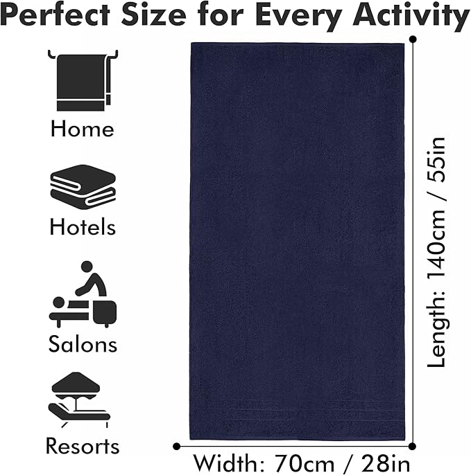 Bath Towels Set of 4 – 100% Cotton Navy Blue Extra Large Towels for Bathroom, Spa Use (55x28 in) – Super Soft and Quick Dry Large Bath Sheets for Adults