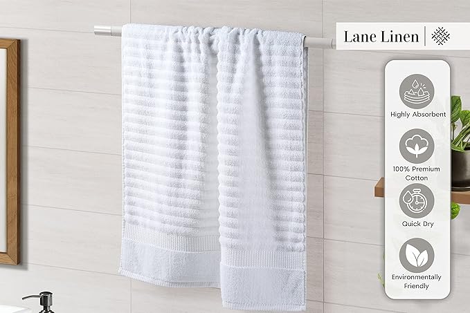 LANE LINEN Bath Towel Set - 6 Piece Cotton Towels - Softer, Highly Absorbent & Fast Drying Towel - 2 Bath, 2 Washcloths, 2 Hand Towels for Bathroom - Hotel Quality, Ideal for Spa & Travel - White