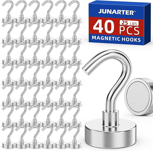 Magnetic Hooks, 40 Pack Magnetic Hooks for Cruise Cabins, 25lbs Magnet Hooks, Strong Magnetic Hook Heavy Duty, Magnets with Hook, Metal Magnetic Hook for Hanging, Refrigerator, Grill