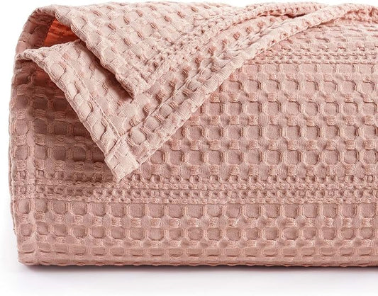 PHF Lightweight Waffle Weave Blanket Queen Size 90"x 90", Soft Woven Summer Blanket for Hot Sleepers - Aesthetic Home Decor for Couch Bed Sofa, Pet Friendly, Rose Pink