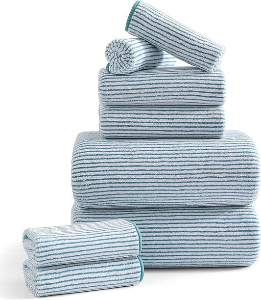 8-Piece Premium Towel Set for Bathroom|2 Oversized Large Bath Sheet,2 Hand Towels,4 Washcloths|Soft Cozy Highly Absorbent Fast Dry Microfiber Shower Towel Set for Hotel Bathroom Essentials,Lake Blue