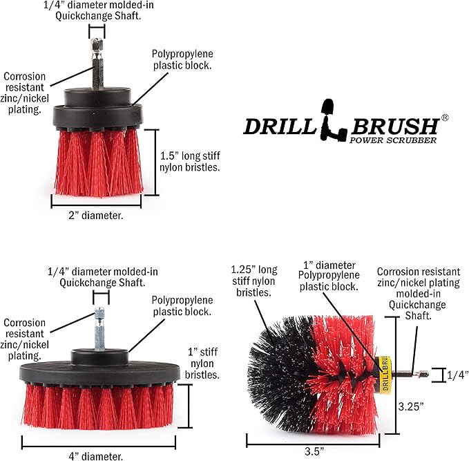 Drill Brush – Drill Brush Power Scrubber - Drill Brush Attachment for Cleaning - Power Scrubber Drill Brush - Nylon Drill Brush - Grout Drill Brush - Drill Scrubber Attachment - Drill Brush Set
