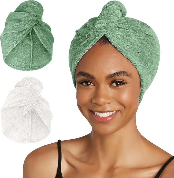 Turbie Twist 2-Pack Microfiber Hair Towel for Beauty, Travel, Gifting - Wrap Turban for Straight, Wavy & Curly Hair - Premium Personal Care - Kashmir & Frosted Mint