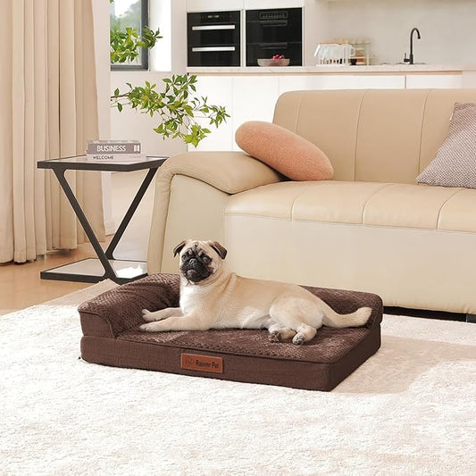 Orthopedic Dog Bed Medium Size Dog, 30x20x6 Inches Memory Foam Pet Bed for Small and Medium Dogs, Washable Removable Cover, Nonskid Bottom, Waterproof, Brown Grey
