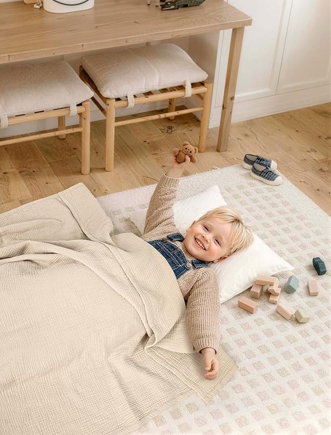 lulumoon Muslin Quilt Blanket, Crib Blanket for Baby and Toddler,47x47 Inches(Ivory)
