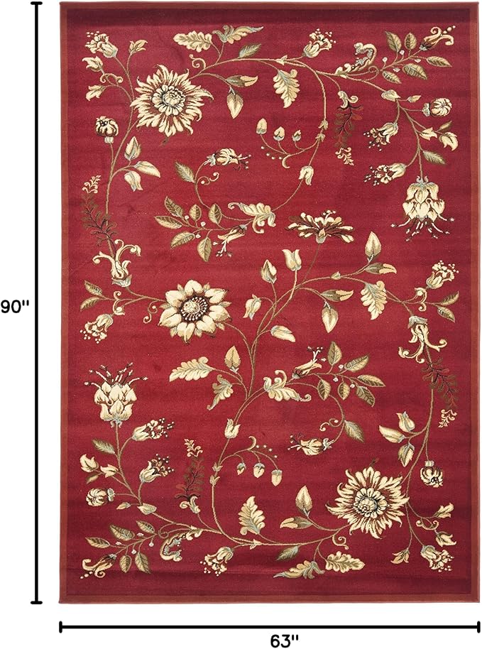 SAFAVIEH Lyndhurst Collection Area Rug - 5'3" x 7'6", Red & Multi, Traditional Floral Design, Non-Shedding & Easy Care, Ideal for High Traffic Areas in Living Room, Bedroom (LNH552-4091)