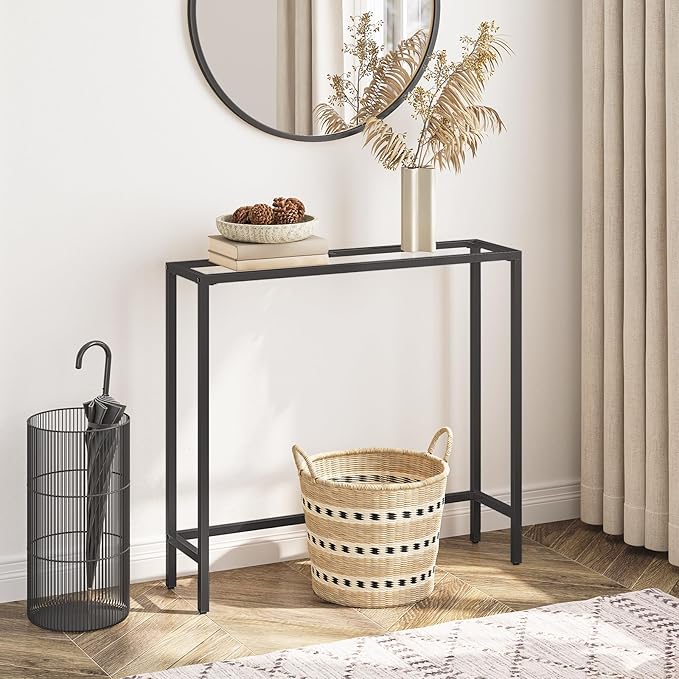 HOOBRO 29.5" Narrow Console Table, Tempered Glass Sofa Table, Small Side Table, Modern Entryway Table, for Entrance, Living Room, Foyer, Hallway Bedroom, Black BK07XG01