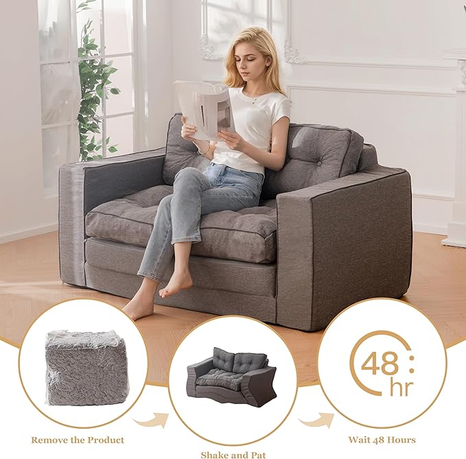 YOSHOOT Loveseat Sleeper Sofa,55" Convertible Sofa Bed Couch Futon Couches for Living Room,3-in-1 Pull Out Floor Couch with Reclining Backrest and Pillows