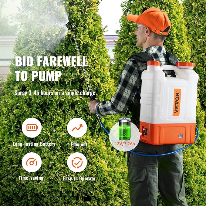 4 Gallon Battery Powered Backpack Sprayer with Wheeled Cart, Adjustable 0-94 PSI, 13FT Hose, 6 Nozzles, 2 Wands Included, Wide Mouth Lid for Weeding, Cleaning, Long Spray Time Without Fatigue