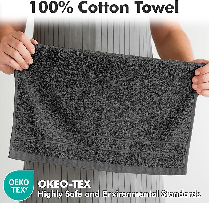 100% Cotton Hand Towels for Bathroom – Soft & Absorbent Towel Set– Pack of 6 Small Towel (34x20in) – Quick Dry Luxury Cotton Hand Towels – Dark Grey