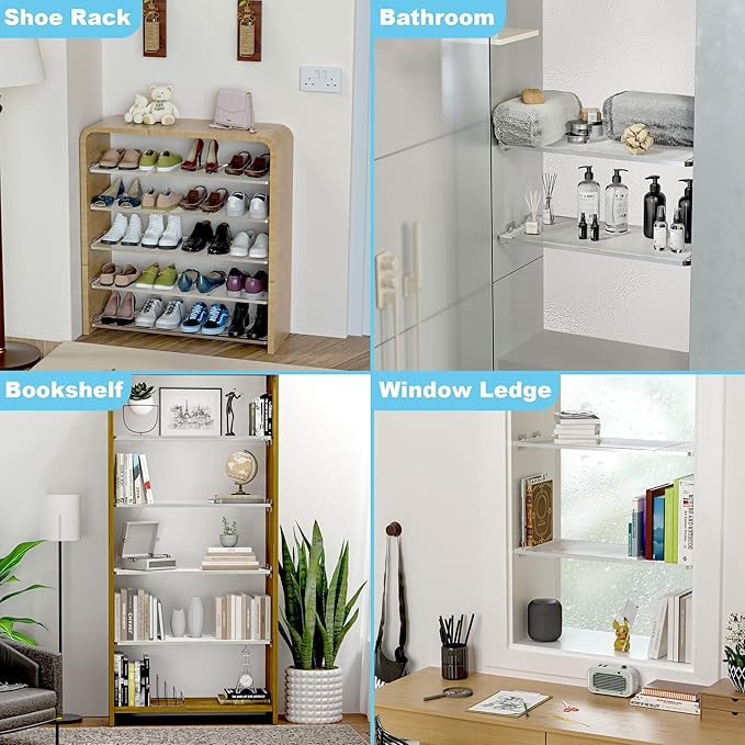 Adjustable Closet Shelve Divider,Rod Expandable Metal Hanging Shelf Closet Separator for Closet,Cabinet,Wardrobe,Cupboard Bathroom,Bedroom(Silver,7.9" D x 17"-31" W,1PCS)
