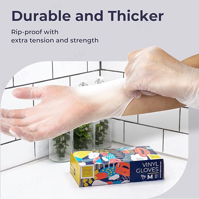 Fit Meal Prep 100 Pack Disposable Latex Free Medium M Vinyl Food Prep Gloves - Powder Free, Ideal for Kitchen, Bathroom, Household, Gardening