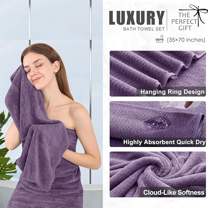 4 Piece Extra Large Bath Towel 35"x70" Oversized Bath Sheet Bath Towel Set for Bathroom Ultra Soft Cozy Highly Absorbent Quick Dry Bathroom Towel for Spa Gym Hotel,Shower Towel for Daily Use,Purple