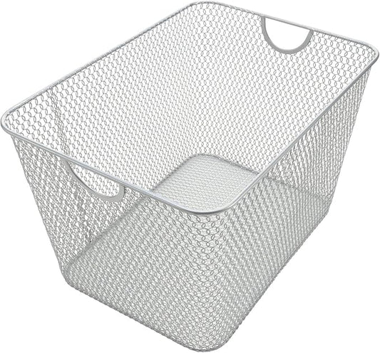 YBM Home Mesh Wire Storage Basket for Shelves, Pantry Organization, and Kitchen - Multipurpose Steel Wire Basket Holder Bin for Organizing Office Supplies, Household Toiletries and Laundry Supplies