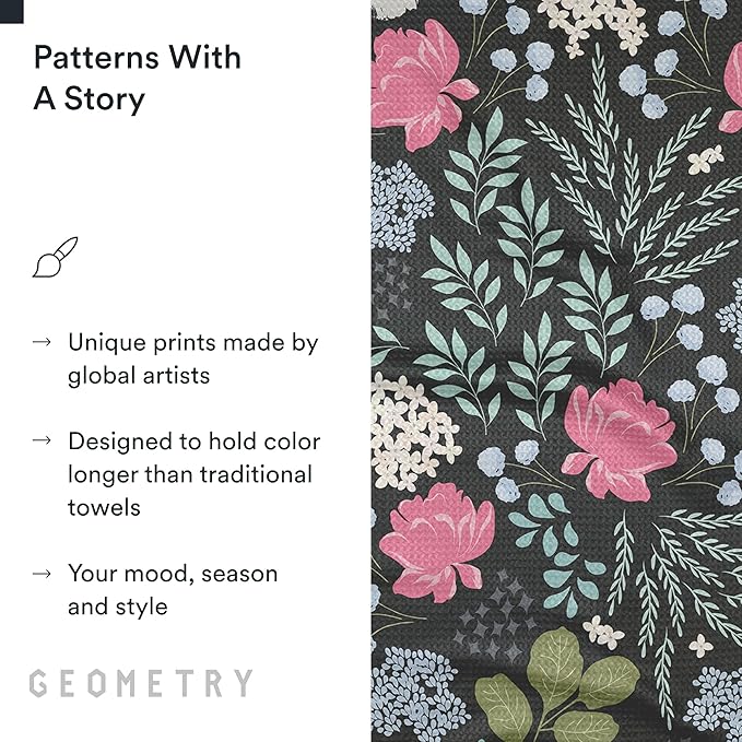 Kitchen Tea Towels - Quick Dry Microfiber Dish Towels for Kitchen Pretty Petals, 18" x 30" 2 Pack