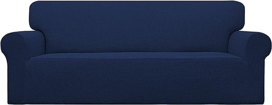 Easy-Going Stretch Oversized Sofa Slipcover 1-Piece Sofa Cover Furniture Protector Couch Soft with Elastic Bottom for Kids, Polyester Spandex Jacquard Fabric Small Checks Navy
