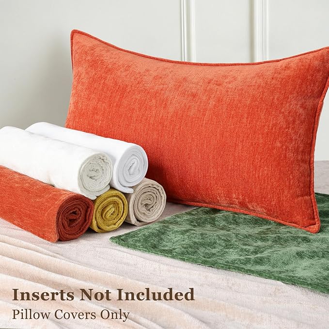decorUhome Spring Couch Euro Sham Throw Pillow Covers 26x26 Set of 2, Decorative Soft Velvet Modern Cozy Chenille Pillow Cases with Elegant Design for Sofa Bed Living Room Home Decor, Rust
