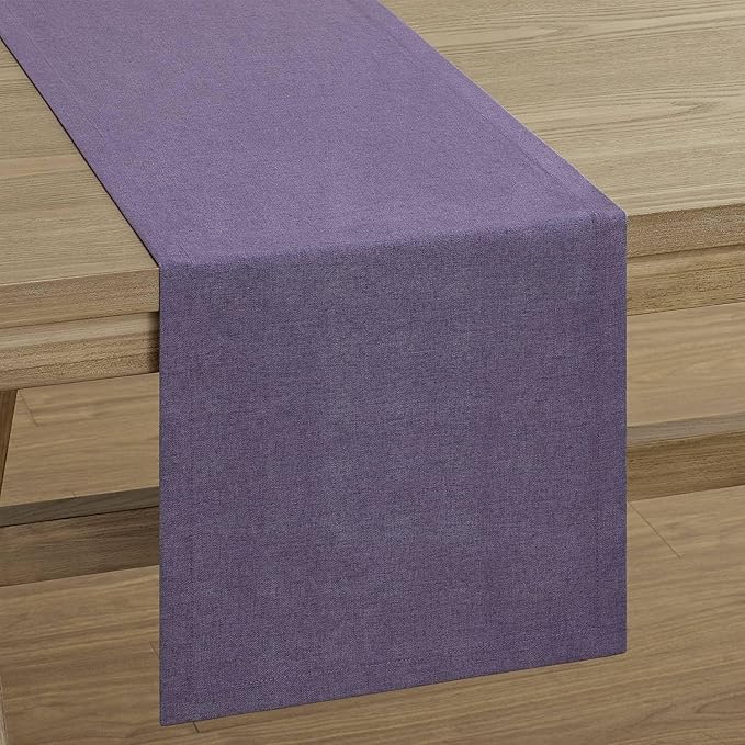 ZeeMart Basic Linen Style Table Runner, 14 x 48 Inch Dark Purple Chambray, Rustic Farmhouse Purple Table Runners 48 Inches Long, Everyday Polyester Table Runner - Machine Washable & Easy Care
