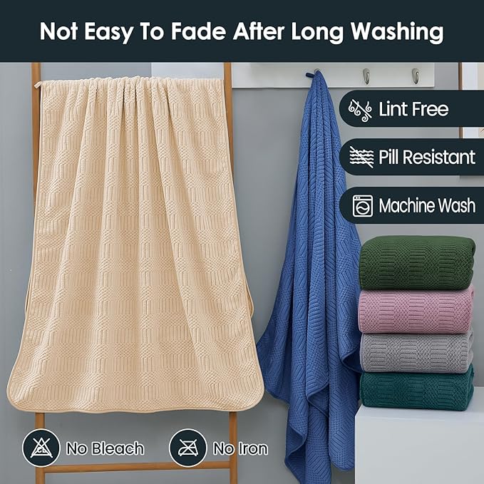 Microfier Bath Towels Set of 2, Large Microfier Body Towel for Adult, 30" x 60", Oversized, Soft, Super Absorbent, Fast Drying, Use for Sauna,Gym,Sport, Fitness, Yoga, Diamond Cross Grid Camel