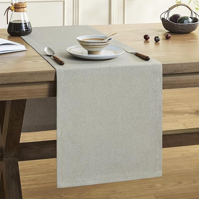 ZeeMart Basic Linen Style Table Runner, 14 x 60 Inch Vintage Grey Chambray, Rustic Farmhouse Grey Table Runners 60 Inches Long, Everyday Polyester Table Runner - Machine Washable & Easy Care