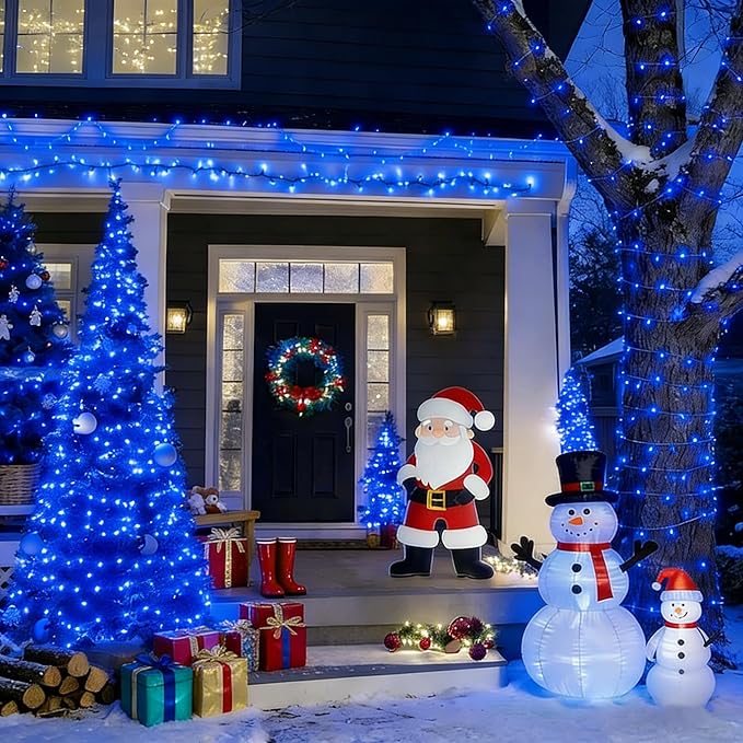 LAMPHOME 100 LED Blue Christmas Lights, Blue Christmas Mini String Lights, 21.6ft Green Wire Fairy Starry Lights Plug in for Indoor Outdoor Xmas Patio Home Party Garden Yard Independence Day Decor