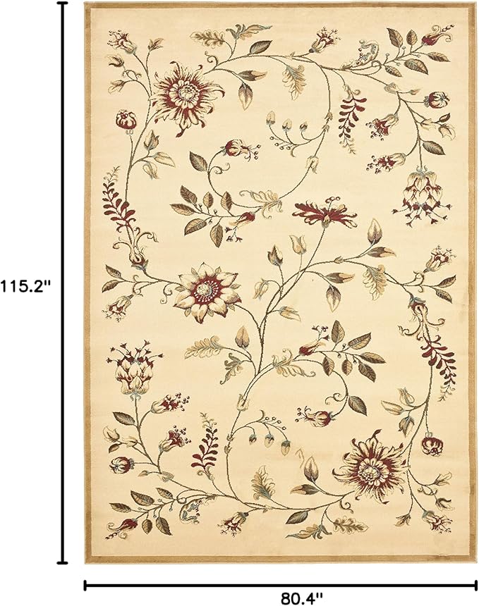SAFAVIEH Lyndhurst Collection Area Rug - 6'7" x 9'6", Ivory & Multi, Traditional Floral Design, Non-Shedding & Easy Care, Ideal for High Traffic Areas in Living Room, Bedroom (LNH552-1291)