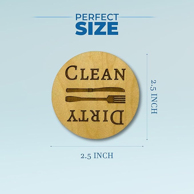 Dishwasher Magnet Clean Dirty Sign Maple Wood Non Scratching Easily Rotate - Clean and Dirty Dishwasher Magnet Sign for Dish Washer - Apartment Essentials New Home Move in Gift - 2.5 Inches