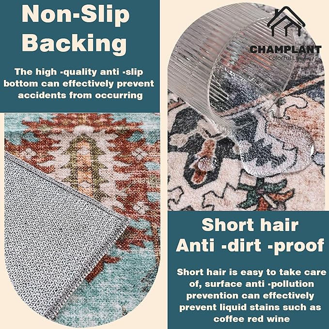 Area Rug 5'x7' Dark Blue Washable Vintage Traditional Floor Cover Thin Retro Kitchen Indoor Distressed Non Slip Carpet for Living Room Bedroom Dining Room