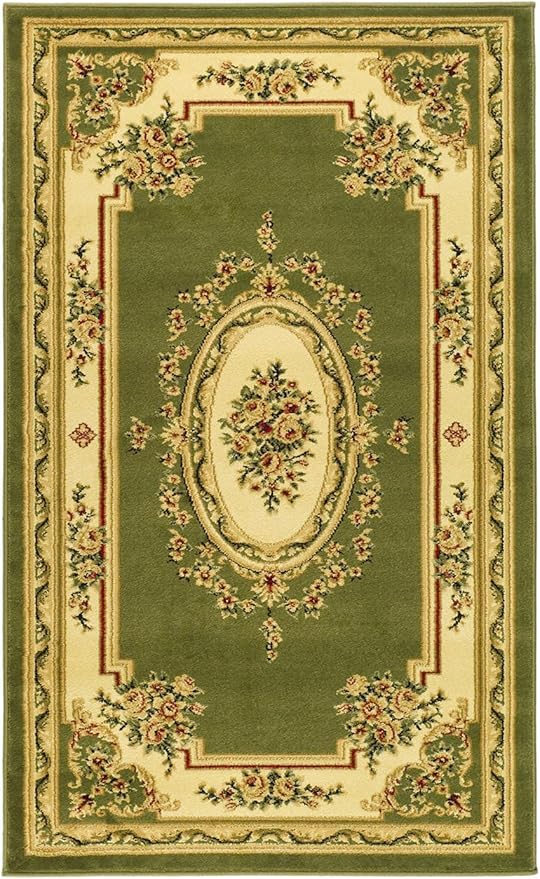 SAFAVIEH Lyndhurst Collection Accent Rug - 3'3" x 5'3", Sage & Ivory, European Medallion Design, Non-Shedding & Easy Care, Ideal for High Traffic Areas in Entryway, Living Room, Bedroom (LNH218B)