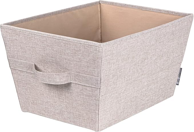 Bigso Tapered Storage Bin - Collapsible Fabric Storage Cubes for Organizing Shelves, Closets, and Rooms, with Handles - 13.4in x 17.7in x 9.8in - Large, Beige