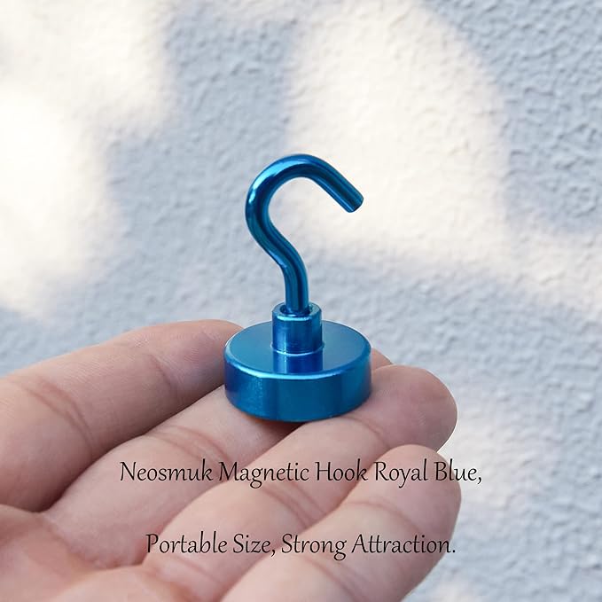 Neosmuk Magnetic Hooks,Heavy Duty Earth Magnets with Hook for Refrigerator, Extra Strong Cruise Hook for Hanging, Magnetic Hanger for Cabins, Grill (Blue, Pack of 4)