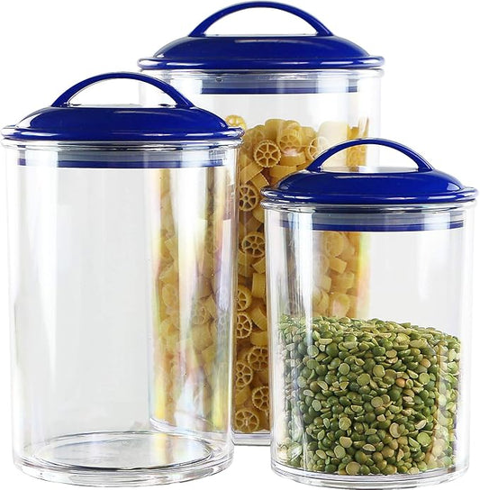 Food Storage Containers, BPA Free Airtight Canisters for Cereal, Pasta, Sugar, Coffee, Flour, Cookies, Loose Tea, for Kitchen Organization, Set of 3 by Reston Lloyd, Indigo
