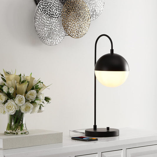 SAFAVIEH Lighting Collection Cappi Modern Black Orb 21-inch Bedroom Living Room Home Office Desk Dorm Study Nightstand Task Table Lamp (LED Bulb Included)