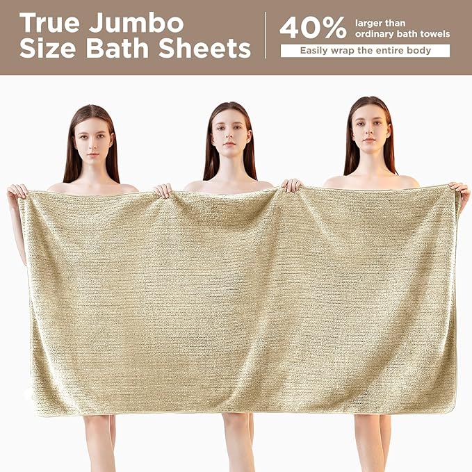 Oversized Bath Towels 8 Piece Towel Set, 2 Extra Large Bath Sheets, 2 Hand, 4 Washcloths, Luxury Soft Super Absorbent Thick Shower Towels for Bathroom, Spa & Hotel, Quick Dry, Beige