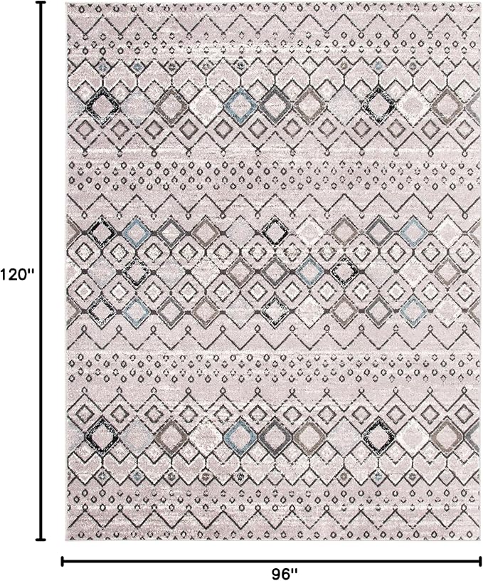 SAFAVIEH Amsterdam Collection Area Rug - 8' x 10', Light Grey & Brown, Moroccan Boho Design, Non-Shedding & Easy Care, Ideal for High Traffic Areas in Living Room, Bedroom (AMS108F)