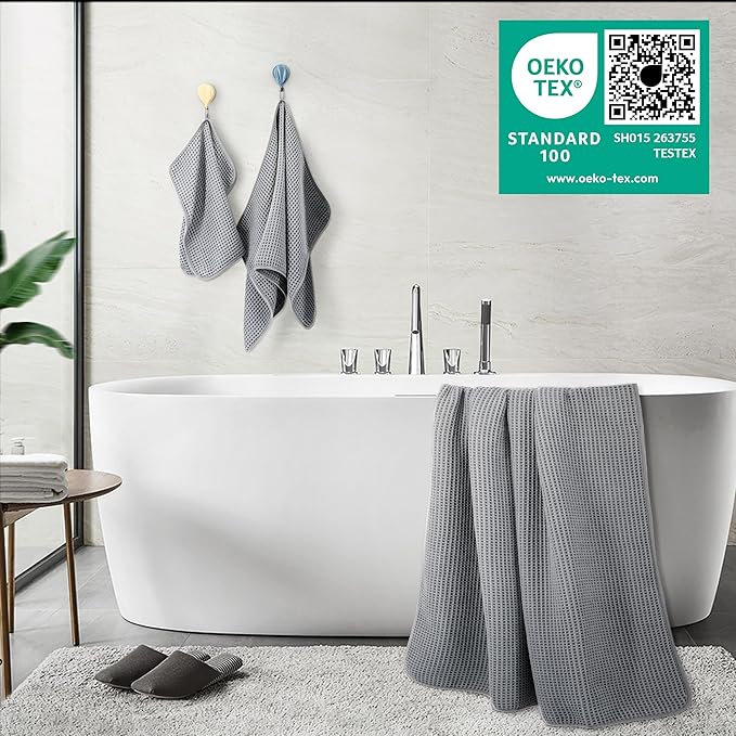 430 GSM Microfiber Quick Dry Lint Free Oversize Bath Towel Set, 6 Piece (Waffle Weave)