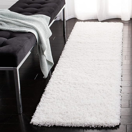 SAFAVIEH August Shag Collection Runner Rug - 2' x 11', White, Solid Design, Non-Shedding & Easy Care, 1.5-inch Thick Ideal for High Traffic Areas in Living Room, Bedroom (AUG200A)