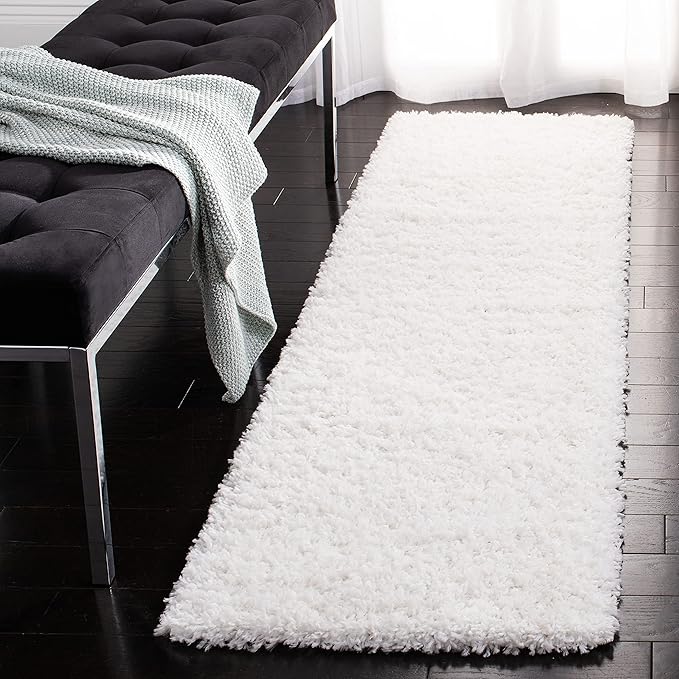 SAFAVIEH August Shag Collection Runner Rug - 2' x 9', White, Solid Design, Non-Shedding & Easy Care, 1.5-inch Thick Ideal for High Traffic Areas in Living Room, Bedroom (AUG200A)