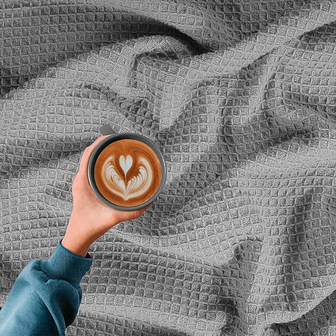 Bed & Bath Home Premium 100% Cotton Waffle Weave Blanket King Size – Soft Breathable Lightweight Comfort, Natural All-Season Bed Blanket, Easy-Care Bedspread for Bed & Couch (Light Grey)