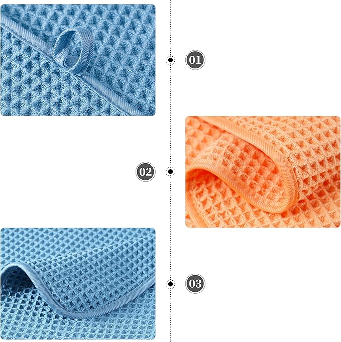 430 GSM Microfiber Quick Dry Lint Free Oversize Bath Towel Set, 6 Piece (Waffle Weave)