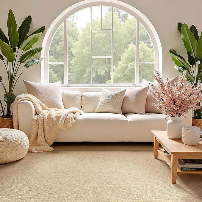 NICETOWN 6'x9' Rugs for Living Room Faux Jute Area Rug Non-Slip Washable Thin Modern Rugs for Bedroom Large Farmhouse Floor Accent Carpet for Dining Room Kitchen Entryway, Natural