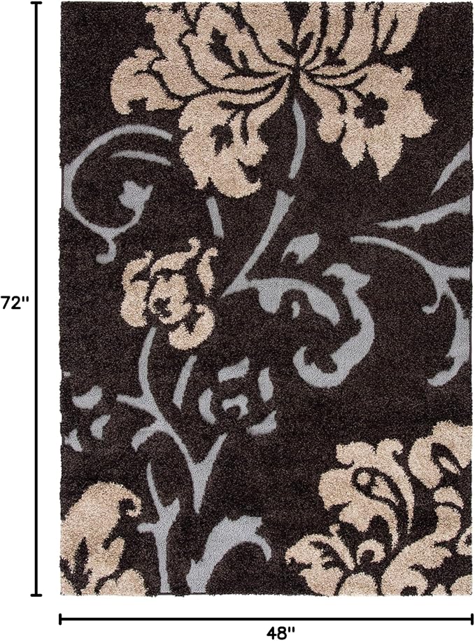 SAFAVIEH Florida Shag Collection Accent Rug - 4' x 6', Dark Brown & Smoke, Non-Shedding & Easy Care, 1.2-inch Thick Ideal for High Traffic Areas in Foyer, Living Room, Bedroom (SG458-2879)