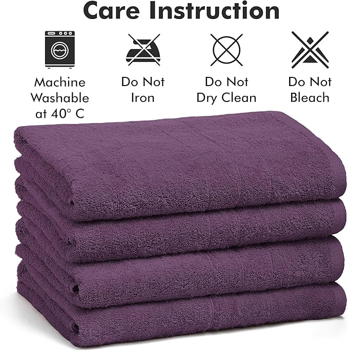 Bath Towels Set of 4 – 100% Cotton Dark Purple Extra Large Towels for Bathroom, Spa Use (55x28 in) – Super Soft and Quick Dry Large Bath Sheets for Adults