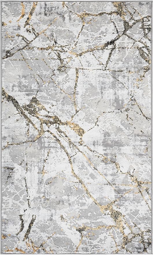SAFAVIEH Amelia Collection Accent Rug - 3' x 5', Grey & Gold, Modern Abstract Design, Non-Shedding & Easy Care, Ideal for High Traffic Areas in Entryway, Living Room, Bedroom (ALA293G)